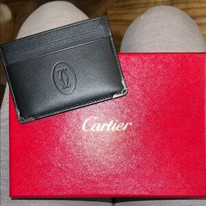 Cartier Black Leather Card Holder with Red Box
